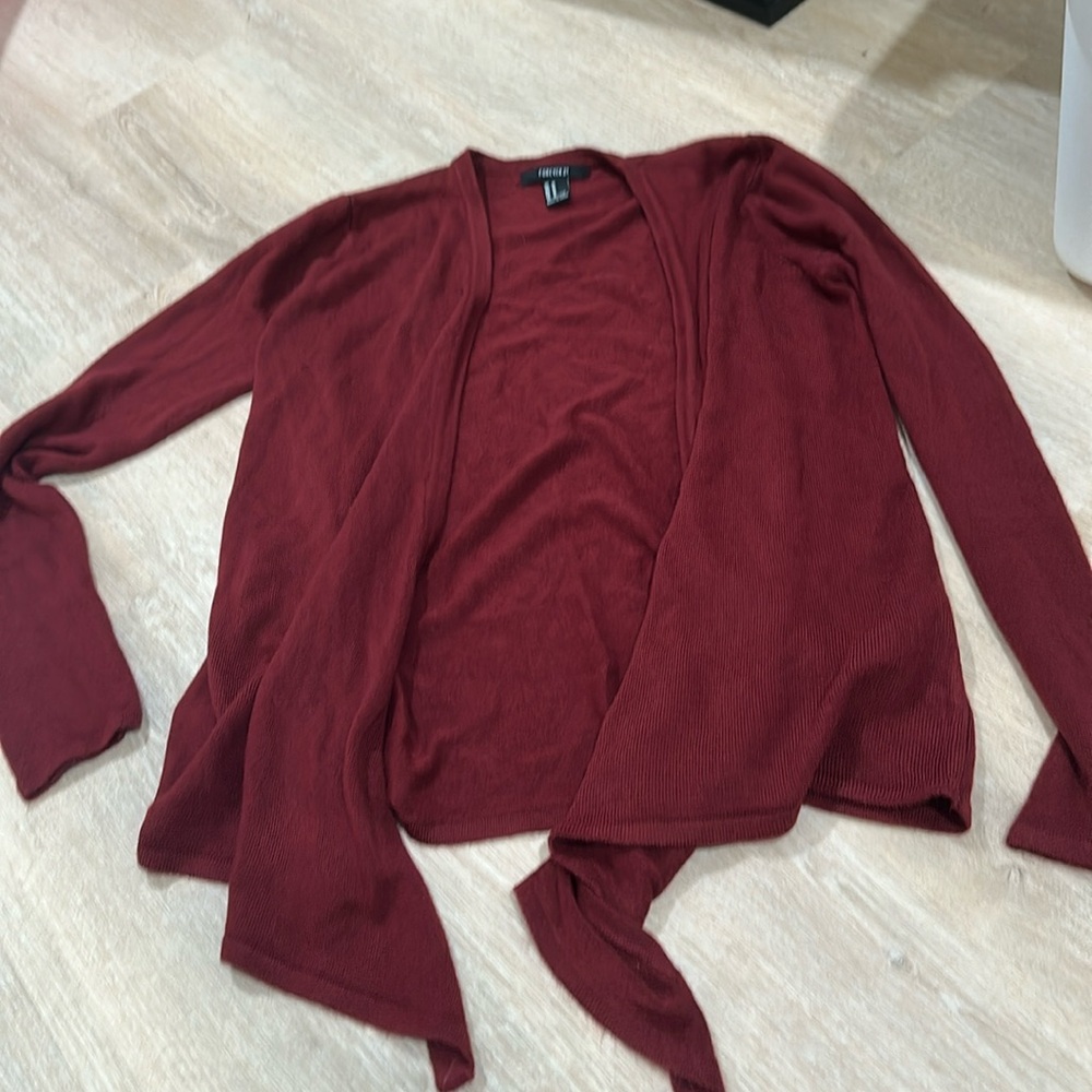 Medium F21 Forever 21 maroon cardigan open drape sweater top